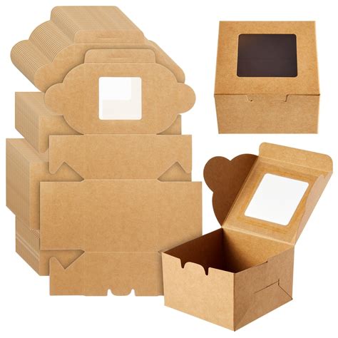 25 Pack Bakery Cake Boxes Containers For Pastries Cakes Cookies Donuts Pies Kraft Paper 4X4x2 5 In Walmart Com