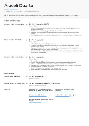 7 Best On Air Personality Resume Examples For 2025