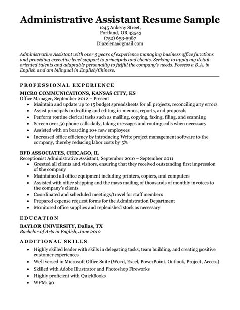 Administrative Assistant Resume Examples Description