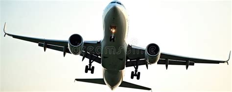 Airplane Takes Off During Daytime It Flies Into The Sky And Shows Airplane Takes Off During Daytime It Flies Into The Sky And Shows