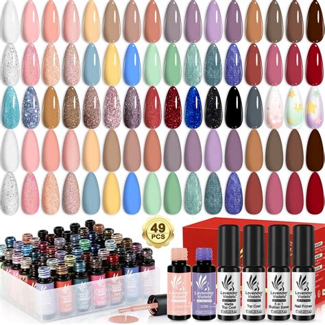 Amazon Com Lavender Violets Gel Nail Polish Kit 18 3 Colors Nude Pink Blue Soak Off Uv Led Nail Gel With Base Matte And Glossy Top Coat F984 Beauty Personal Care