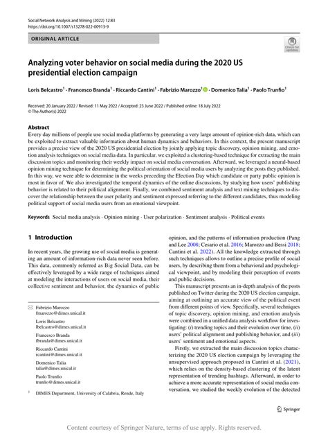 Analyzing Voter Behavior On Social Media During The 2020 Us Presidential Election Campaign Social Network Analysis And Mining