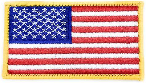 Atb 2 American Flag Embroidered Patch Iron On Gold Border Usa Us United Stated New