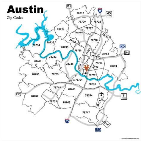 Austin Tx Zip Code Laminated Map Topographics