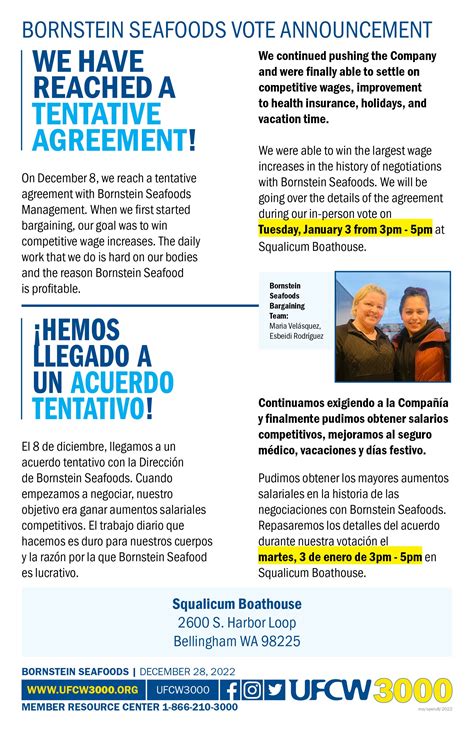 Bornstein Seafoods Vote Announcement Rescheduled Date Ufcw 3000