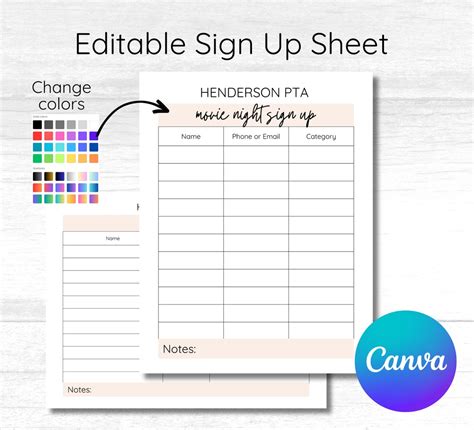 Canva Sign Up Sheet Template Editable Sign Up Form Sign In Sheet