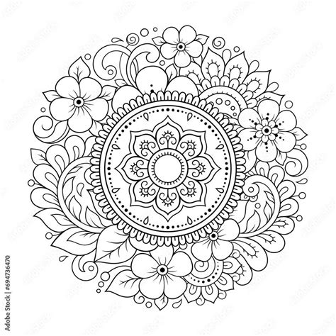 Circular Pattern In Form Of Mandala With Flower For Henna Mehndi