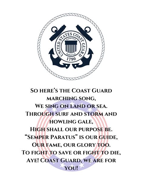 Coast Guard Hymn Lyrics Us Coast Guard Song Lyrics Coast Guard Mom Gift Memorial Day Veteran S Day 4Th Of July Home Classroom D Cor Etsy Australia