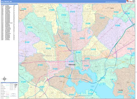 Color Cast Zip Code Style Wall Map Of Baltimore By Market Maps