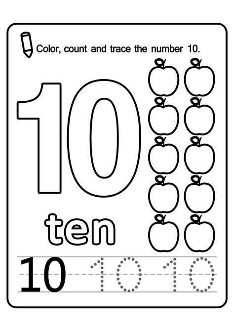 Color Count Amp Trace Number Pages Numbers 0 10 Printable Preschool Math Worksheets