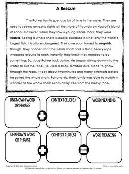 Context Clues Passages Worksheets Graphic Organizers Word Meaning In Context