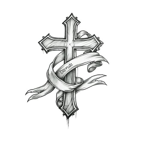 Cross With Banner Tattoo Design Black Pencil Tattoo Black Cross Png Transparent Image And Clipart For Free Download