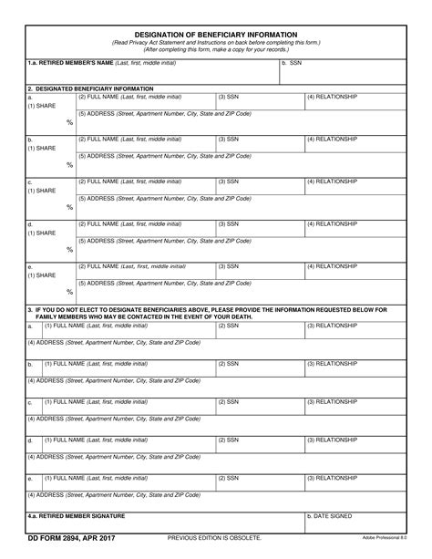 Dd Form 2894 Designation Of Beneficiary Information 2023 2024 Pdf Guru