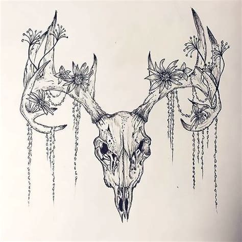 Deer Skull With Flowers Tattoo Deer Skull With Flowers Tattoo