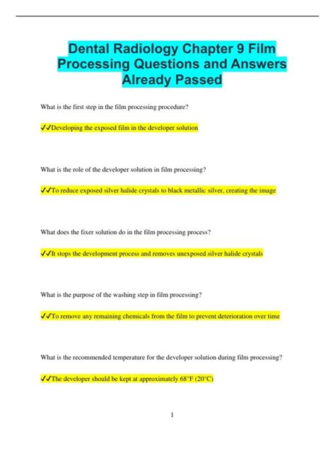 Dental Radiology Chapter 9 Film Processing Questions And Answers