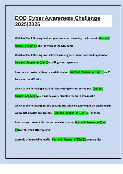 Dod Cyber Awareness Challenge 2025 2026 The Definitive Exam Guide Questions Answers Exams Cybercrime Cybersecurity And Data Privacy Docsity