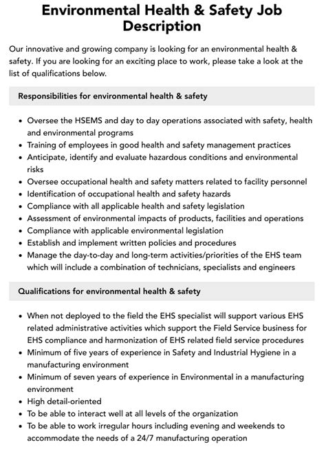 Environmental Health And Safety Jobs