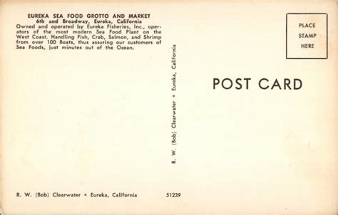Eureka Sea Food Grotto And Market California Postcard Eureka Sea Food Grotto And Market California Postcard