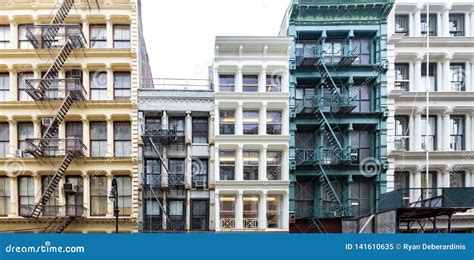 Exterior View Of A Block Of Colorful Old Historic Buildings Along Exterior View Of A Block Of Colorful Old Historic Buildings Along