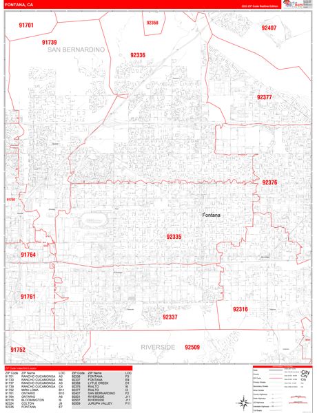 Fontana Zip Code Wall Map Fontana Zip Code Wall Map