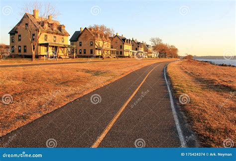 Fort Hancock Officers Quarters Row Waterfront View At Sunset Sandy