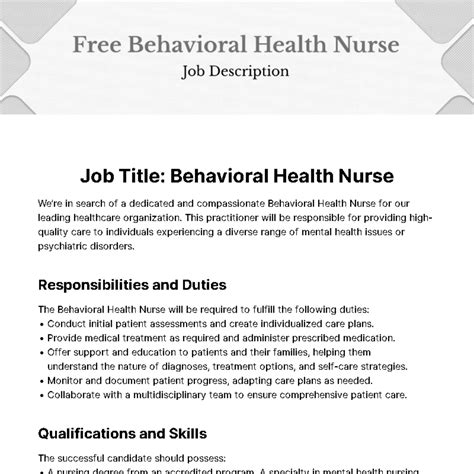 Free Behavioral Health Nurse Job Description Template To Edit Online Free Behavioral Health Nurse Job Description Template To Edit Online