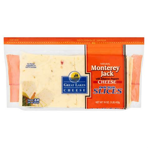 Great Lakes Cheese Deli Style Slices Natural Monterey Jack With Jalapeno Peppers Cheese 16 Oz Price Rite