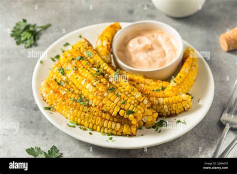 Homemade Spicy Corn Ribs With Mayo Dip Stock Photo Alamy