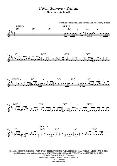 I Will Survive Intermediate Level Gloria Gaynor Clarinet Sheet Music