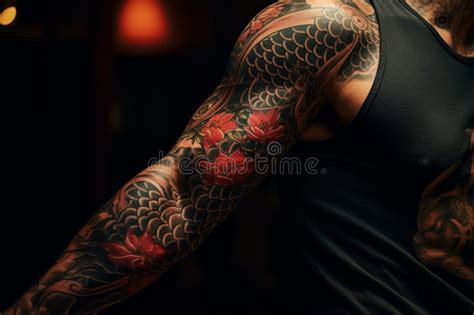 Intricate Red And Black Dragon Tattoo On Arm Stock Illustration