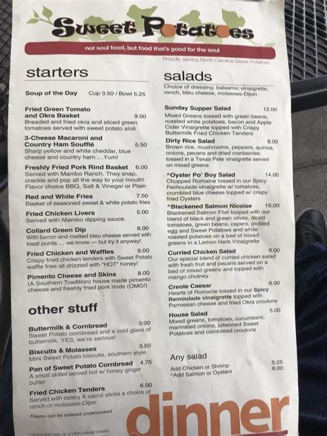 Menu At Sweet Potatoes Restaurant Winston Salem