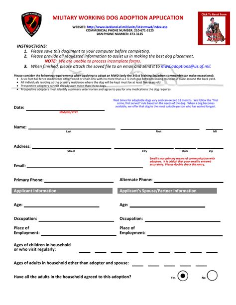 Military Working Dog Adoption Application Fill Out Sign Online And Military Working Dog Adoption Application Fill Out Sign Online And