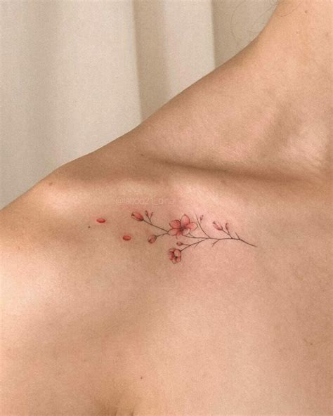 Minimalist Cherry Blossom Tattoo Collarbone Inspira O Para