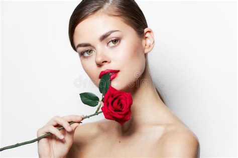 Model Nude Shoulders Rose Flower Red Lips Attractive Appearance Stock Image Image Of Cosmetic Model Nude Shoulders Rose Flower Red Lips Attractive Appearance Stock Image Image Of Cosmetic