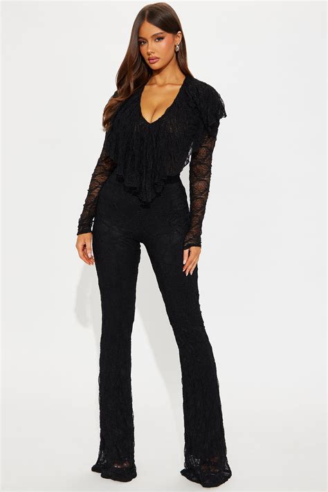 Noelle Lace V Neck Jumpsuit Black Fashion Nova