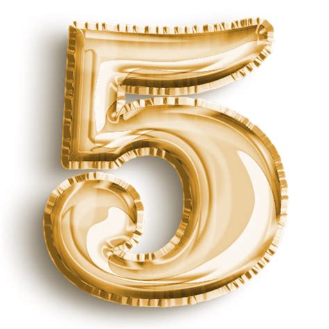 Number 5 Metallic Gold Number Balloon Airfoil Filled Number Illustration Isolated On