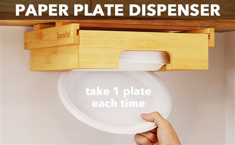 Paper Plate Dispenser Under Cabinet Wood Paper Plate Dispenser Organizer 6 Compartment Utensil Caddy For Kitchen Counter Plate Holder