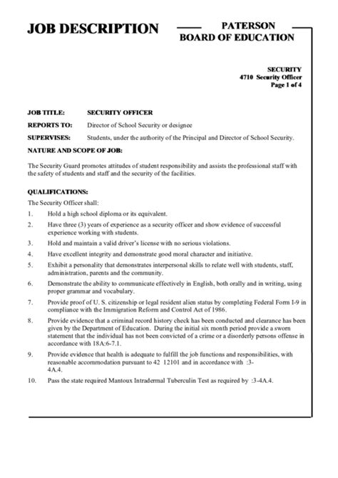 Paterson Board Of Education Security Officer Job Description Printable