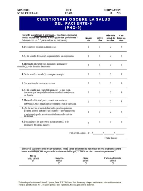 Patient Health Questionnaire Phq 9 Spanish