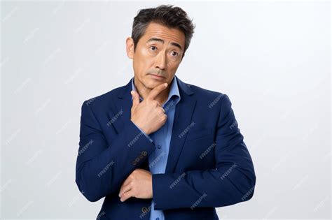 Premium Ai Image Asian Middle Age Businessman In Navy Suit With