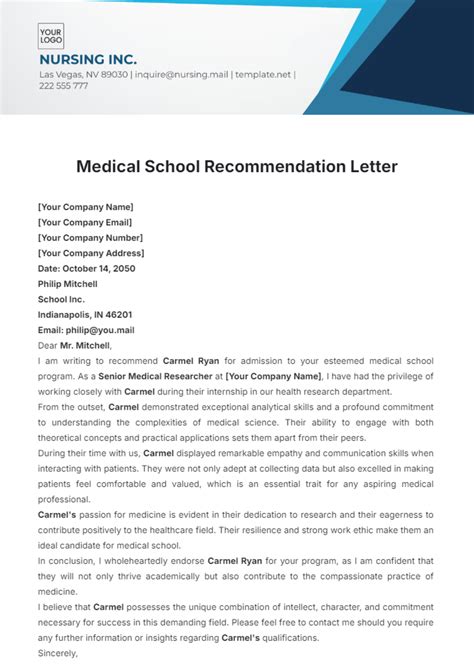 Recommendation For Medical School Template Free To Use Recommendation For Medical School Template Free To Use