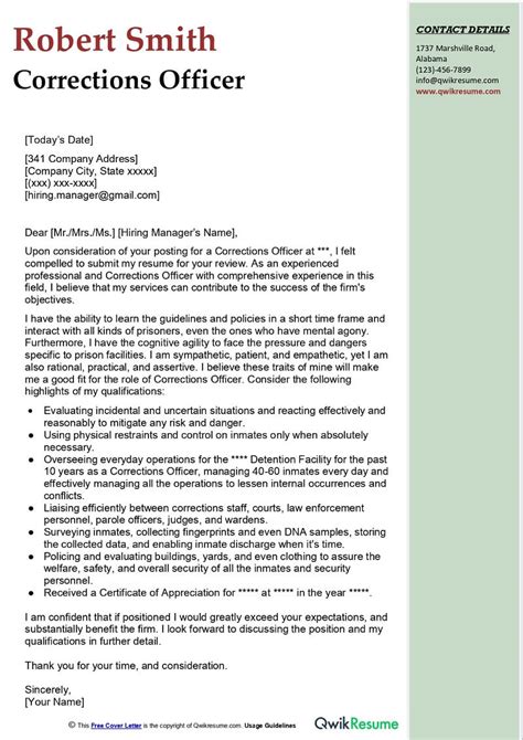 Resume For Correctional Officer Corrections Officer Cover Letter