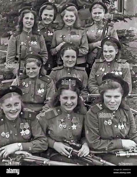 Russian Army Female Snipers About 1944 Front Row From Left Senior Non