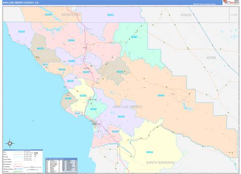San Luis Obispo County Ca Wall Map Color Cast Style By Marketmaps