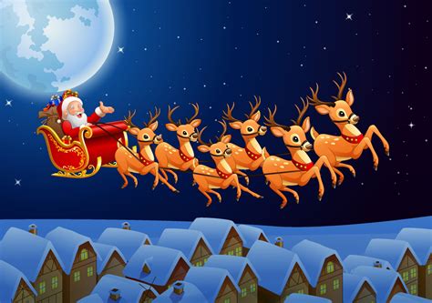 Santa Claus On His Flying Sleigh With Reindeer Stock Vector Image Art Alamy
