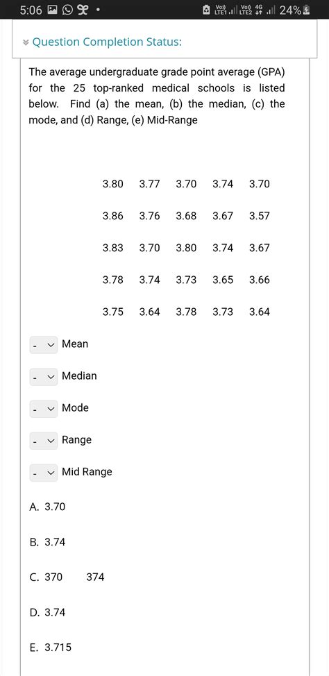 Solved The Average Undergraduate Grade Point Average Gpa Chegg Com