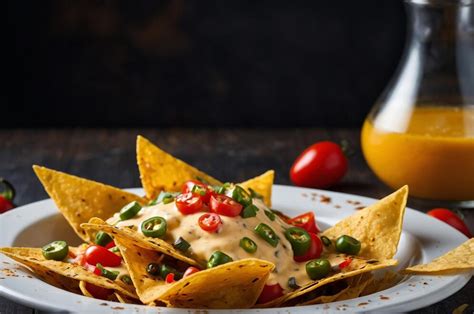 Spicy Nachos With Jalapeno And Cheese Sauce On Wooden Table Premium Spicy Nachos With Jalapeno And Cheese Sauce On Wooden Table Premium