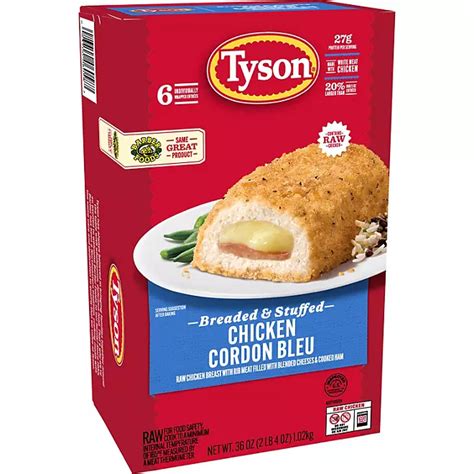 Tyson Breaded Boneless Raw Stuffed Chicken Breasts With Rib Meat Cordon