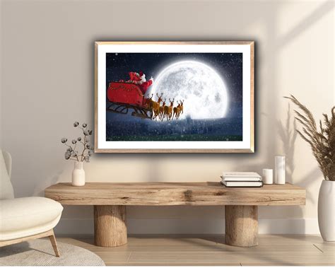 Vintage Santa Reindeer Sleigh Art Christmas Night Flight Digital Download Etsy