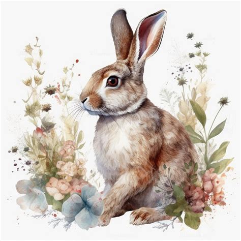 Whimsical Rabbit In A Floral Wonderland Perfect For Invitations And Whimsical Rabbit In A Floral Wonderland Perfect For Invitations And